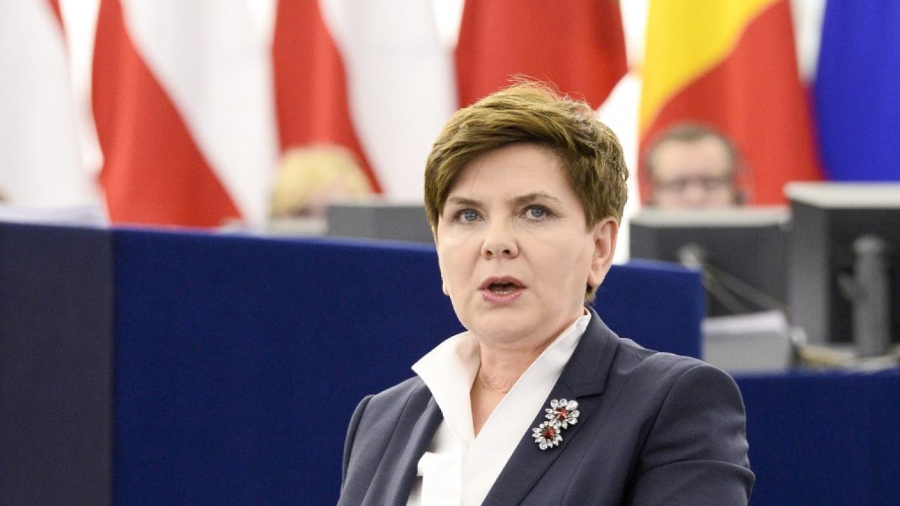 Polens premiärminister Beata Szydło i EU-parlamentet. 