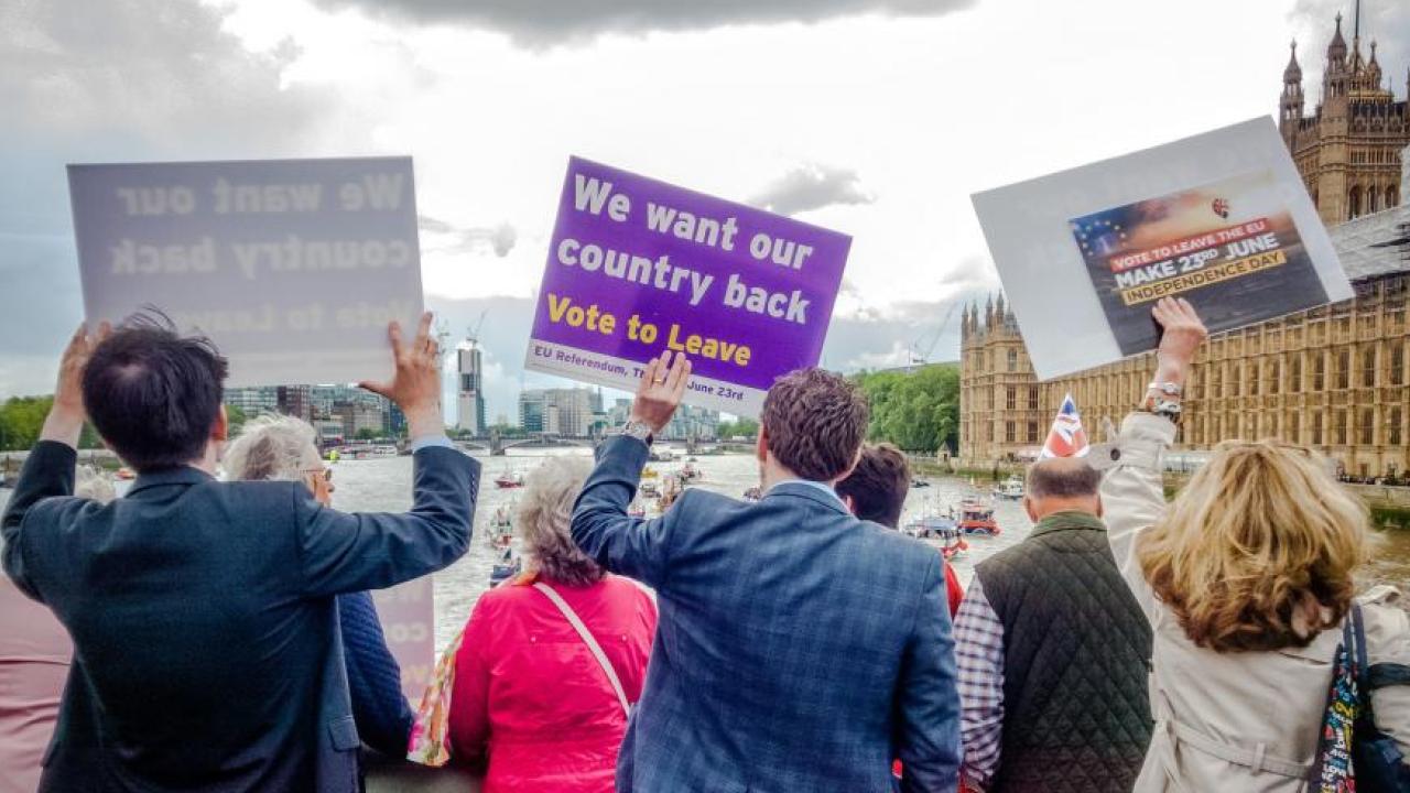 Delar av brexitkampanjen inför folkomröstningen 2016.