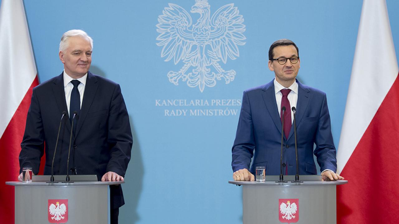 Polens vice premiärminister Jarosław Gowin och premiärminister Mateusz Morawiecki. Arkivbild.