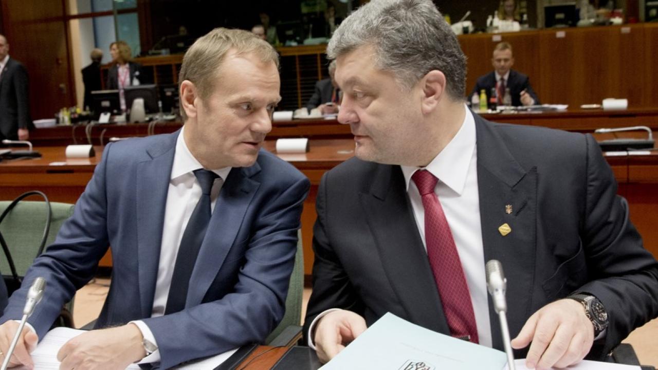 Europeiska rådets ordförande Donald Tusk och Ukrainas president Petro Porosjenko. 