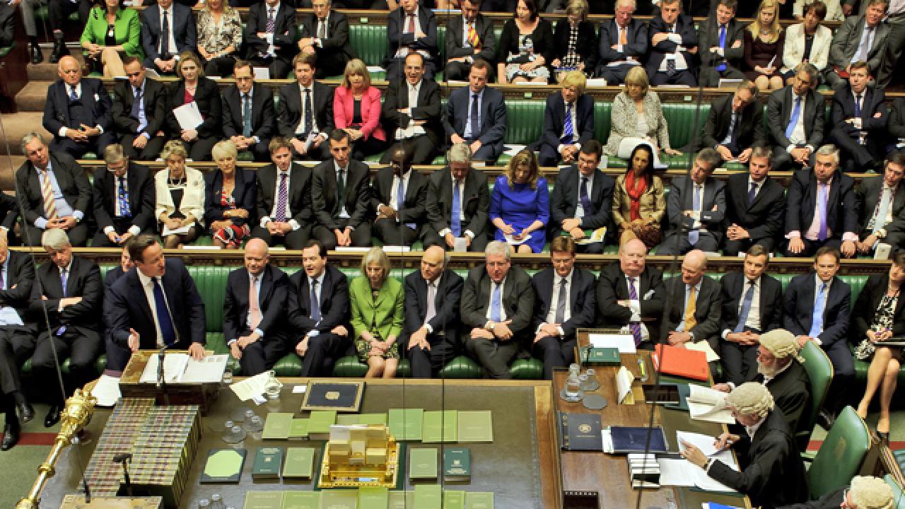 Storbritanniens avgående premiärminister David Cameron i det brittiska underhuset. Arkivbild.