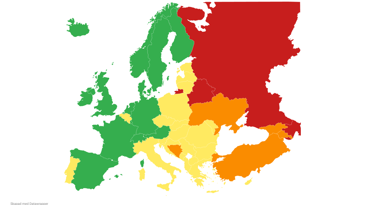 Antalet fullvärdiga demokratier i EU ökade 2022 från åtta till tio länder enligt  demokratiindexet.