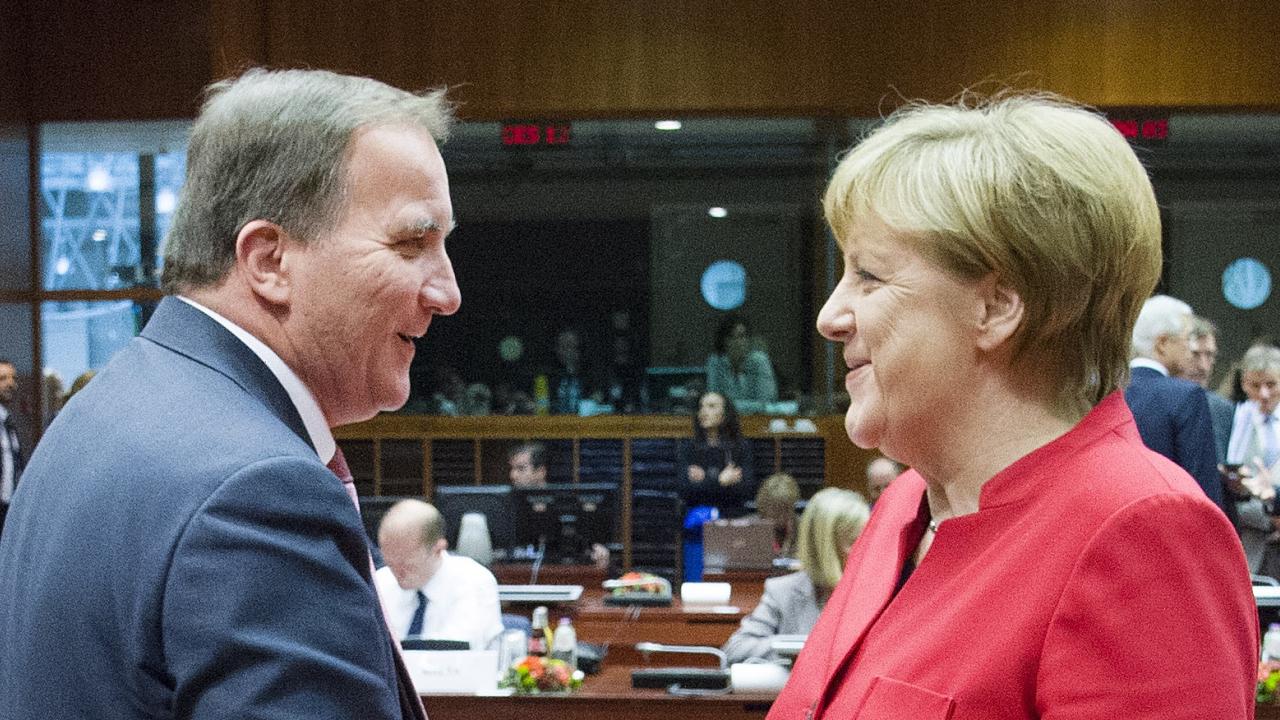 Statsminister Stefan Löfven och Tysklands förbundskansler Angela Merkel har träffats fem gånger på tumanhand. Arkivbild.