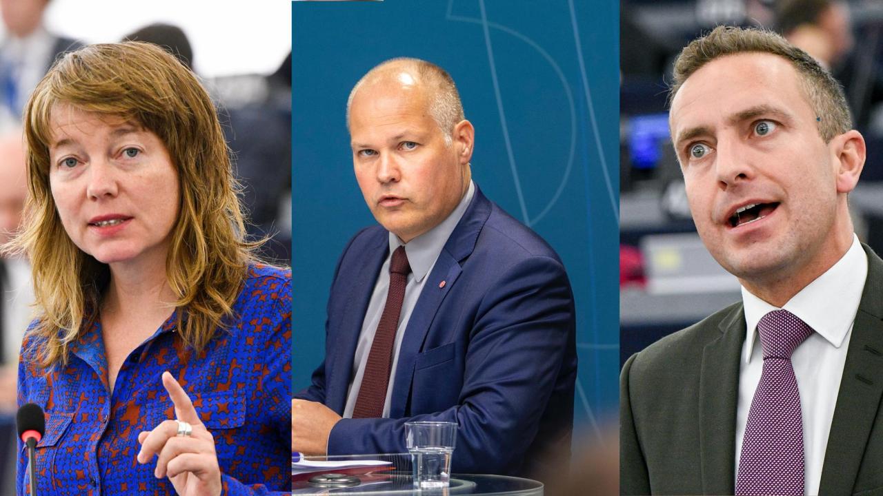 EU-parlamentariker Malin Björk (V), migrationsminister Morgan Johansson (S) och EU-parlamentariker Tomas Tobé (M).