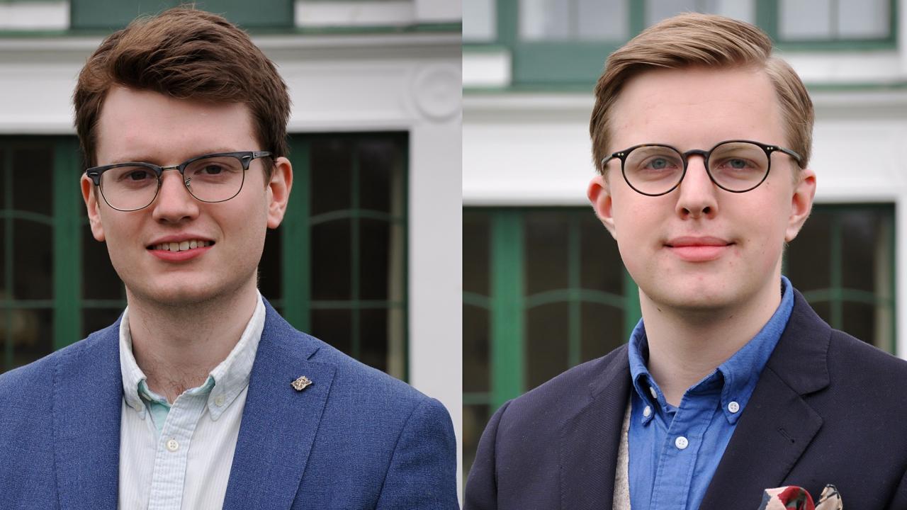 Från vänster: Simon Palme förbundsordförande Centerstudenter och Tobias Samuelsson ordförande Centerstudenters Europapolitiska arbetsgrupp.