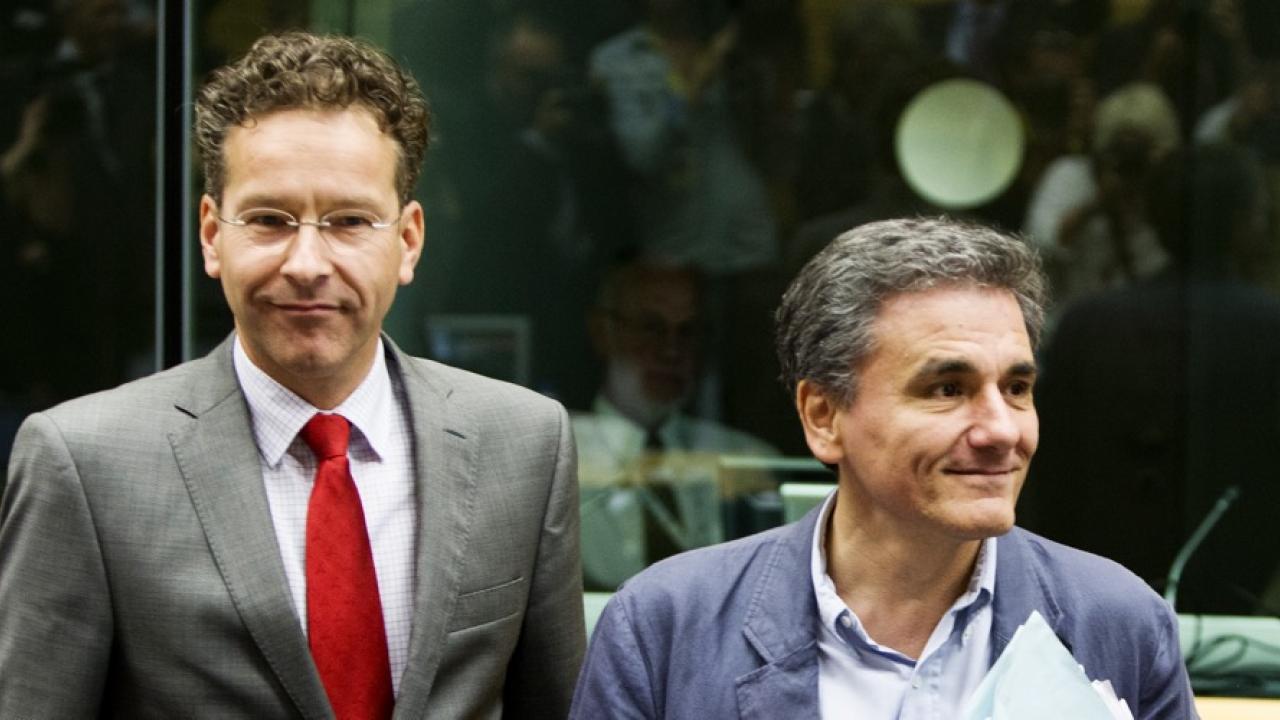 Eurogruppens ordförande Jeroen Dijsselbloem och Greklands finansminister Euklides Tsakalotos. 