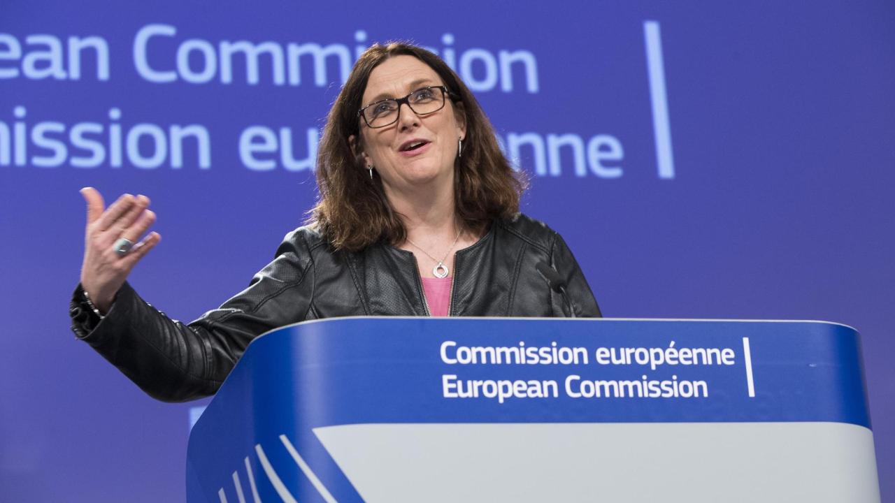 Handelskommissionär Cecilia Malmström vill undvika handelskrig med USA men säger att EU måste svara på amerikanska tullar.