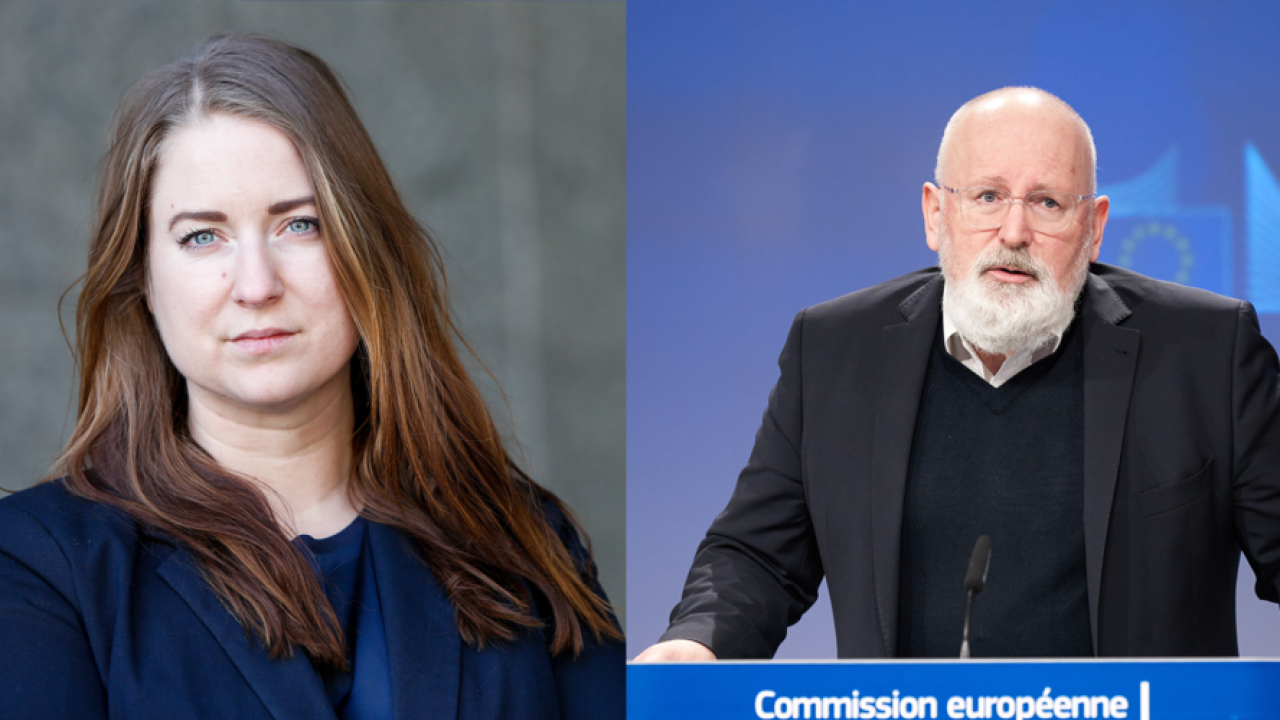 Europaparlamentariker Emma Wiesner (C) och EU-kommissonens vice ordförande Frans Timmerman.