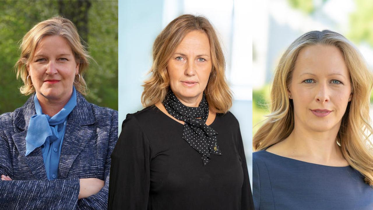 Europaparlamentariker Karin Karlsbro (L), partisekreterare Juno Blom (L) och Cecilia Elving (L) ordförande Liberala Kvinnor.