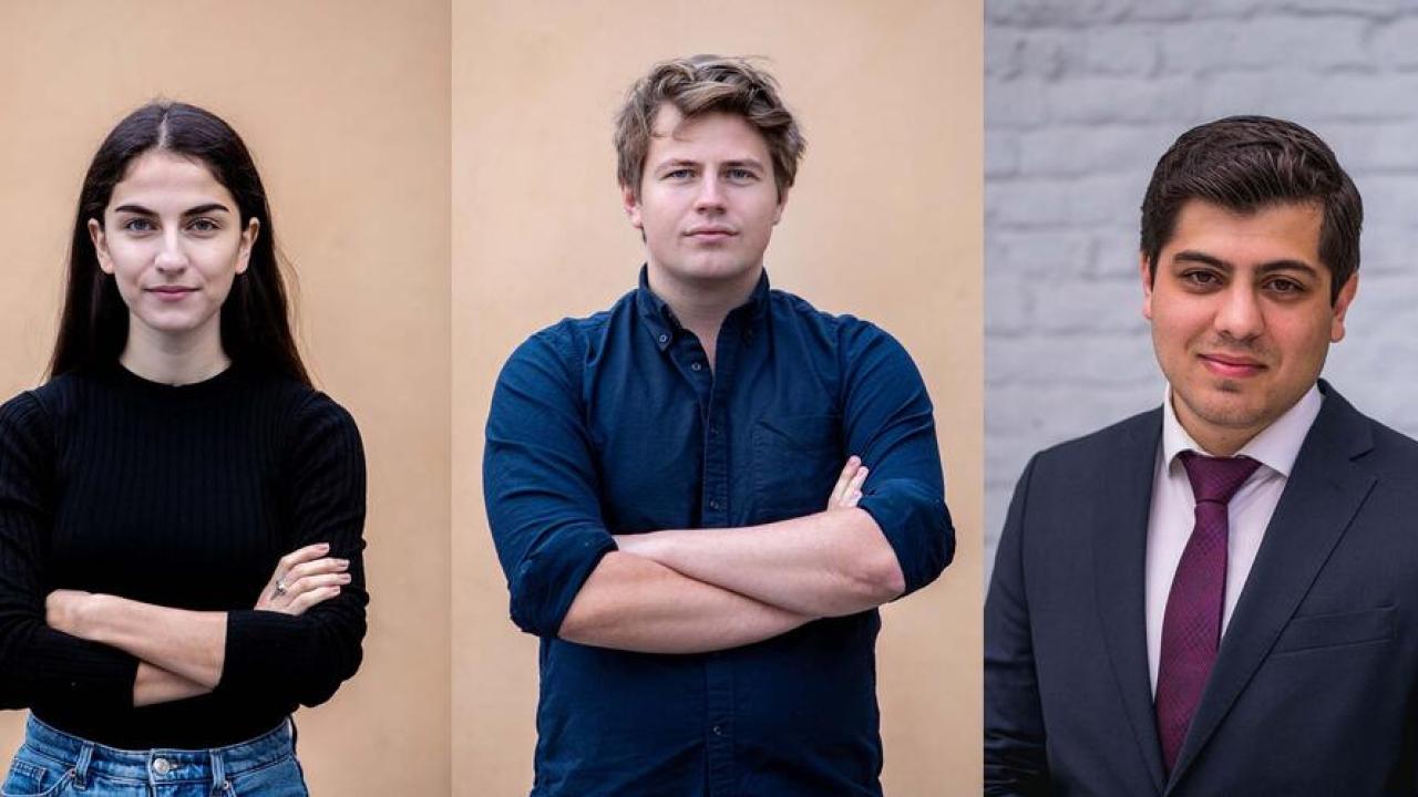 Romina Pourmokhtari ordförande Liberala Ungdomsförbundet,  Olle Johnsson, EU- och utrikespolitisk talesperson LUF och Dan Aria Sucuri Vice ordförande för den liberala paraplyorganisationen LYMEC. 