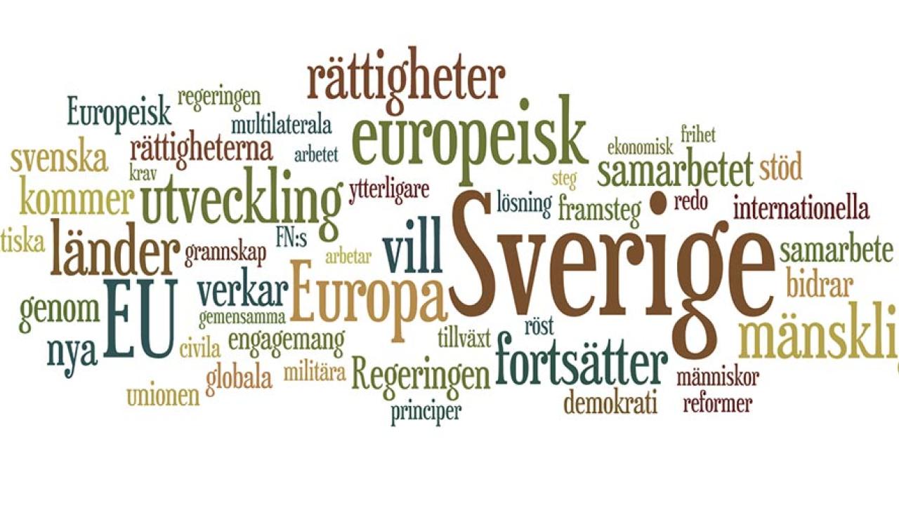 De 50 vanligast förekommande orden i årets utrikesdeklaration (småord undantagna)