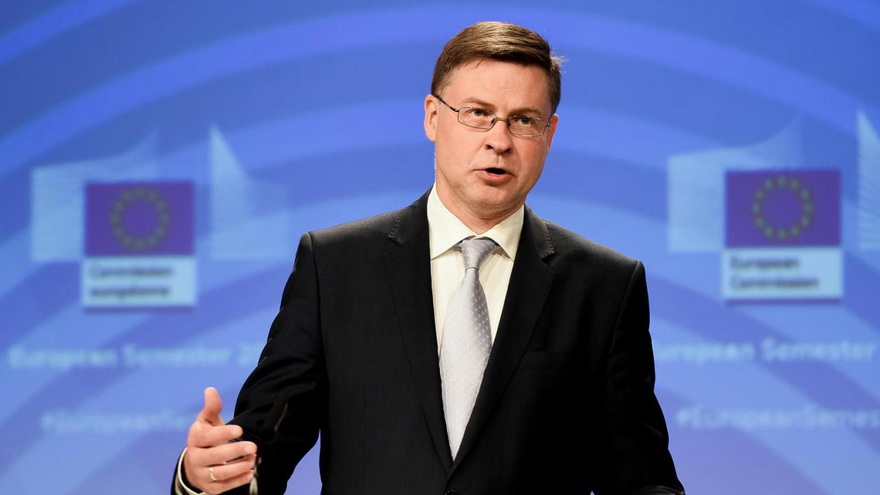 EU:s eurokommissionär Valdis Dombrovskis.