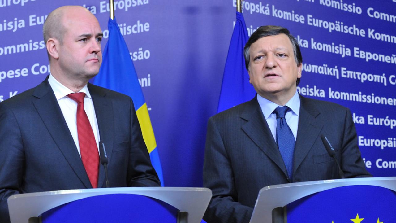 Statsminister Fredrik Reinfeldt (M) och EU-kommissionens ordförande José Manuel Barosso. Arkivbild.