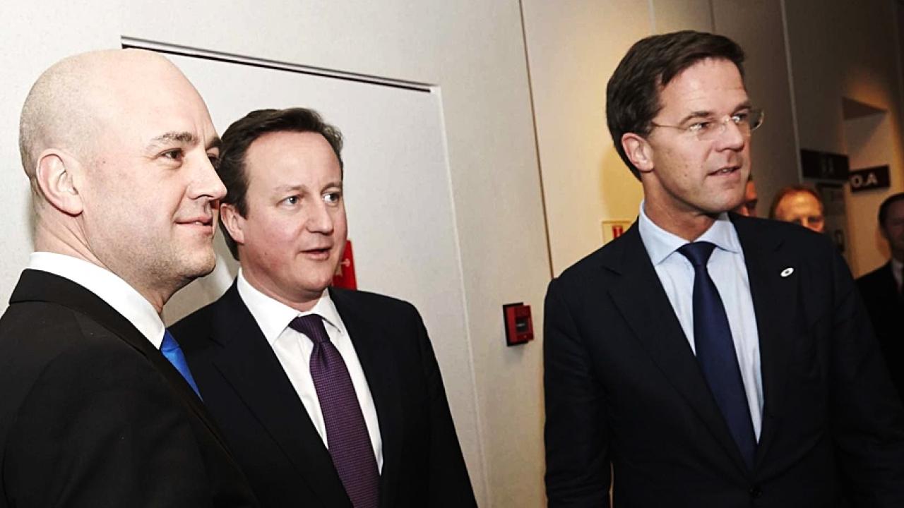 Statsminister Fredrik Reinfeldt, Storbritanniens David Cameron och Nederländernas Mark Rutte. Arkivbild.