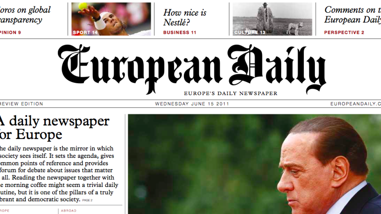 Framsidan av den första upplagan av The European Daily.