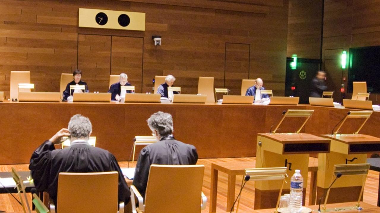 Förhandling i EU-domstolens tribunal. Arkivbild.