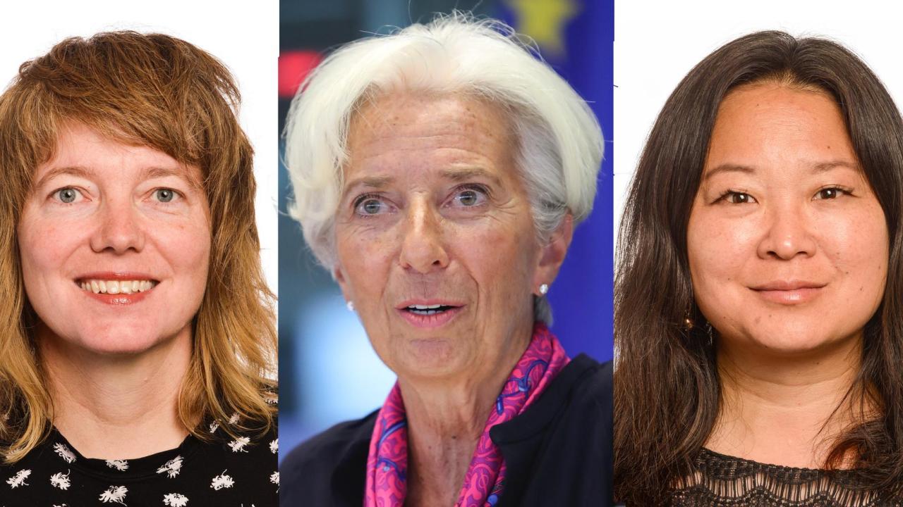 Malin Björk (V), Christine Lagarde och Jessica Polfjärd (M).