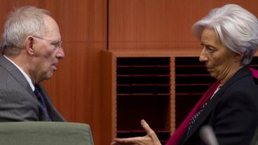 Den tyske finansministern Wolfgang Schäuble och IMF-chefen Christine Lagarde.