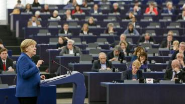 Tysklands förbundskansler Angela Merkel talade om EU:s framtid i Europaparlamentet på tisdagen.