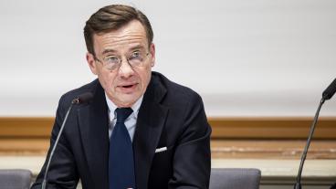 Statsminister Ulf Kristersson (M) samråder i riksdagens EU-nämnd. Arkivbild.