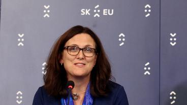 EU:s handelskommissionär Cecilia Malmström efter fredagens möte. 