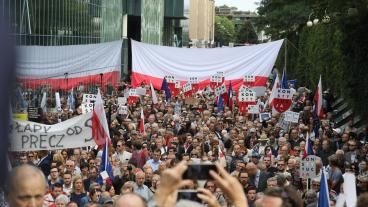 Protester i Polen 2018 för Högsta domstolens oberoende. Arkivbild.