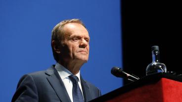 Europeiska rådets ordförande Donald Tusk under sitt tal på onsdagen i belgiska Brygge.