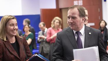 EU:s utrikeschef Federica Mogherini och statsminister Stefan Löfven under EU-toppmötet.