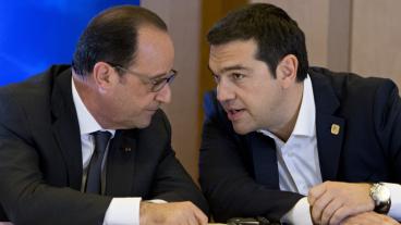 Frankrikes president François Hollande och Greklands premiärminister Alexis Tsipras. Arkivbild.