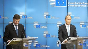 EU:s eurokommissionär Valdis Dombrovskis och Estlands finansminister Toomas Tõniste. 