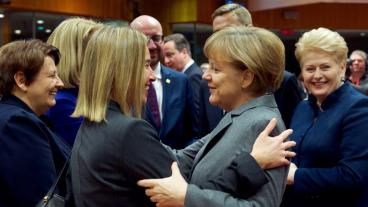 EU:s utrikeschef Federica Mogherini och Tysklands förbundskansler Angela Merkel.