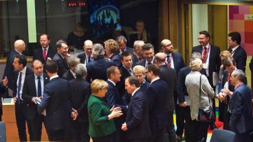 Statsminister Stefan Löfven i samtal med andra stats- och regeringschefer. Arkivbild.