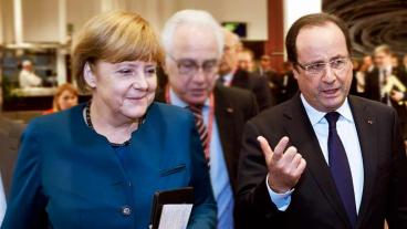 Tyska förbundskanslern Angela Merkel och franske presidenten François Hollande. Arkivbild.