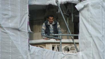 Byggnadsarbetare i München, Tyskland. Arkivbild.