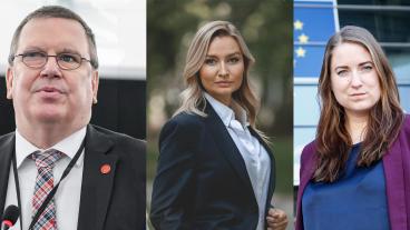 EU-parlamentariker Erik Bergkvist (S), Kristdemokraternas partiledare Ebba Busch (KD) och EU-parlamentariker Emma Wiesner (C).