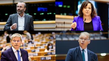 Manfred Weber, ordförande EPP,  Iratxe Garcia Perez ordförande S&D, Dacian Ciolos, ordförande Förnya Europa och Philippe Lamberts, ordförande De gröna/EFA.