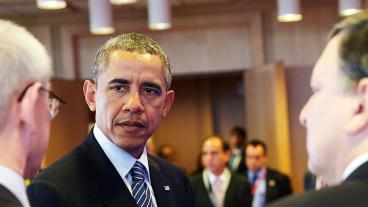 USA:s president Barack Obama under sitt första besök i Bryssel.