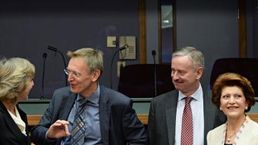 Fyra av de ex-kommissionärer som får övergångslön: Connie Hedegaard, Janez Potočnik, Siim Kallas och Androulla Vassiliou. Arkivbild.