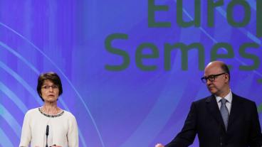 EU-kommissionärer Marianne Thyssen och Pierre Moscovici. 