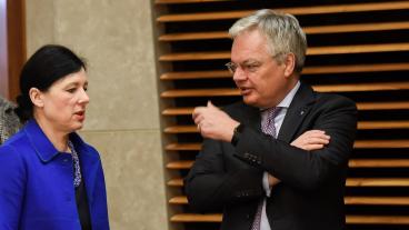 EU-kommissionärna Věra Jourová och Didier Reynders ansvarar för frågor om rättsstatlighet i medlemsländerna. Arkivbild.