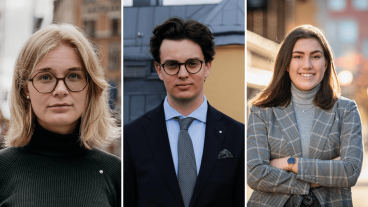 Linnea Dubois, Johannes Nathell och Clara Falkenek från Fria Moderata Studentförbundet efterlyser en mer proaktiv EU-hållning från regeringen.