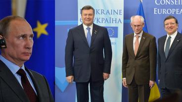 Ryske presidenten Vladimir Putin, hans ukrainske motsvarighet Viktor Janukovitj och EU:s Herman Van Rompuy och José Manuel Barroso.