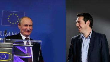 Den ryske presidenten Vladimir Putin och den grekiske premiärminister Alexis Tsipras. Arkivbilder.