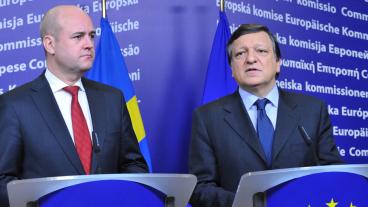 Statsminister Fredrik Reinfeldt (M) och EU-kommissionens ordförande José Manuel Barosso. Arkivbild.