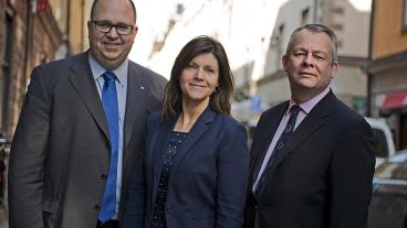 Karl-Petter Thorwaldsson, ordförande LO, Eva Nordmark, ordförande TCO och Göran Arrius, ordförande Saco. Arkivbild.