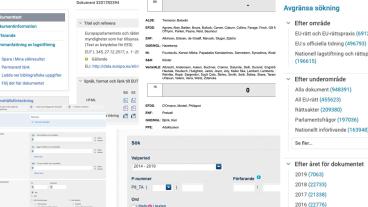 Bilden är ett kollage av de olika sajter som Europaportalen använt för att hitta uppgifter om nya EU-lagar och omröstningsresultat.