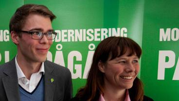 Miljöpartiets partisekreterare Anders Wallner och språkrör Åsa Romson. Arkivbild.