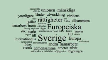 De 50 mest framträdande orden i utrikesdeklarationen (småord som ”och”, ”till”, ”den” med mera, är borttagna)